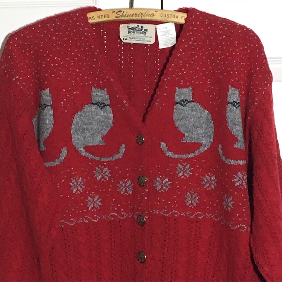 Vintage Cranberry Cat Snowflake Cardigan cotton - Picture 2 of 16